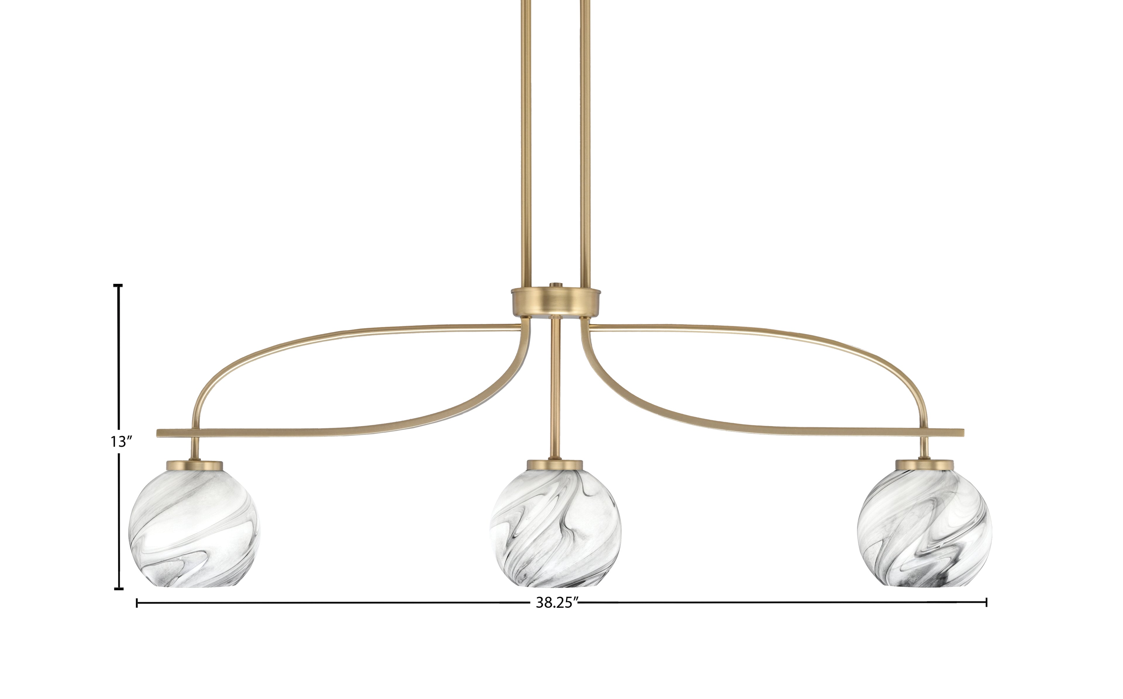 Cavella Three Light Island Pendant in New Age Brass with 5.75" Onyx Swirl Shade