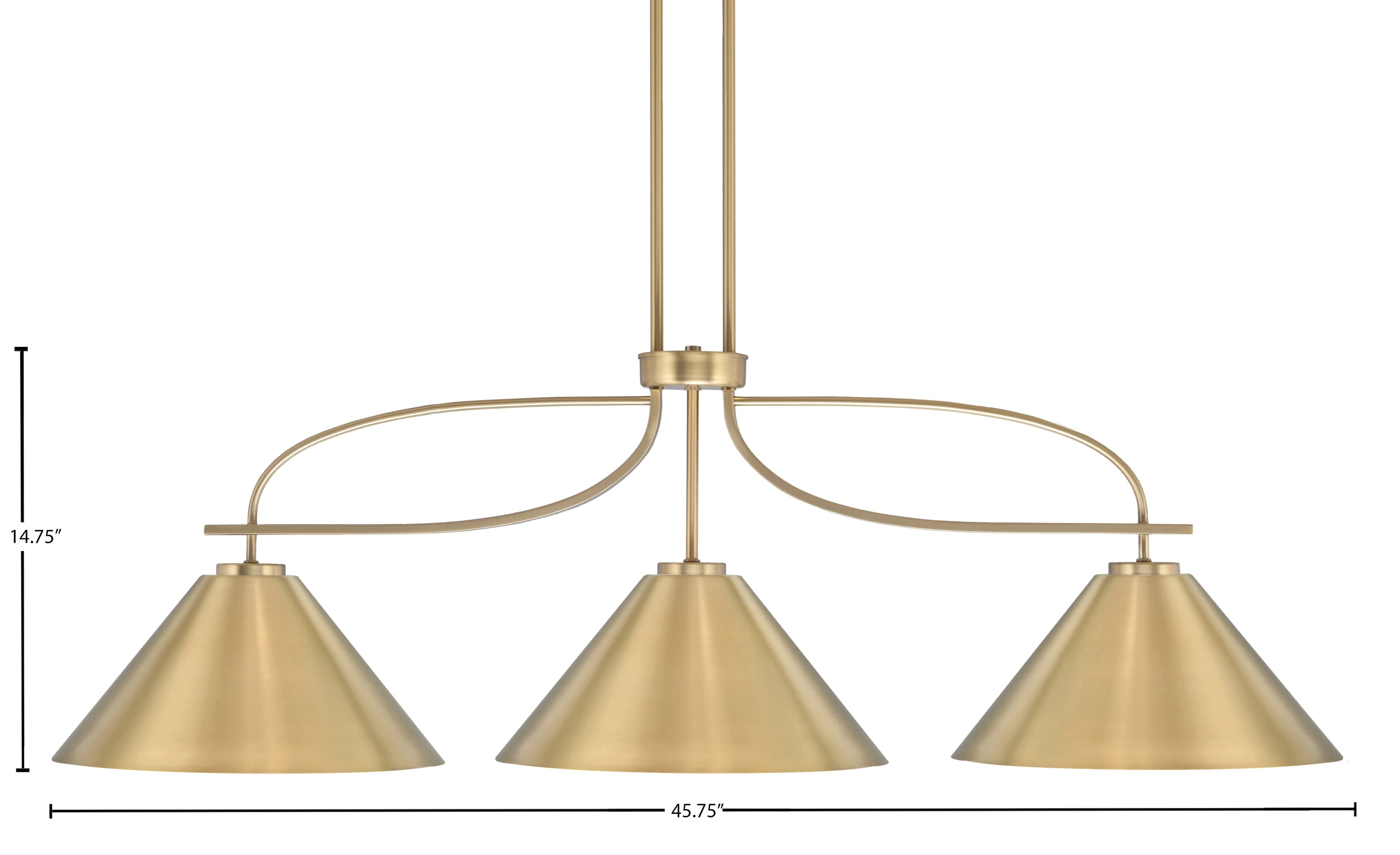 Cavella Three Light Island Pendant in New Age Brass with 14" New Age Brass Cone Metal Shade