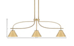 Cavella Three Light Island Pendant in New Age Brass with 7" New Age Brass Cone Metal Shades Shade