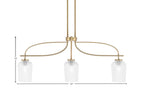 Cavella Three Light Island Pendant in New Age Brass with 5" Clear Textured Shade