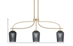 Cavella Three Light Island Pendant in New Age Brass with 5" Smoke Textured Shade