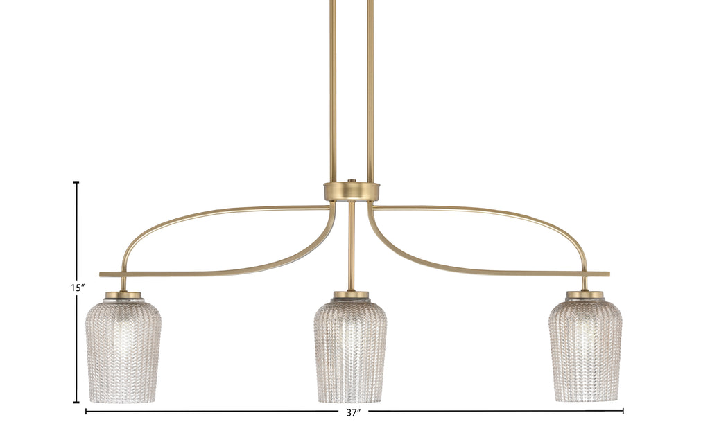 Cavella Three Light Island Pendant in New Age Brass with 5" Silver Textured Shade