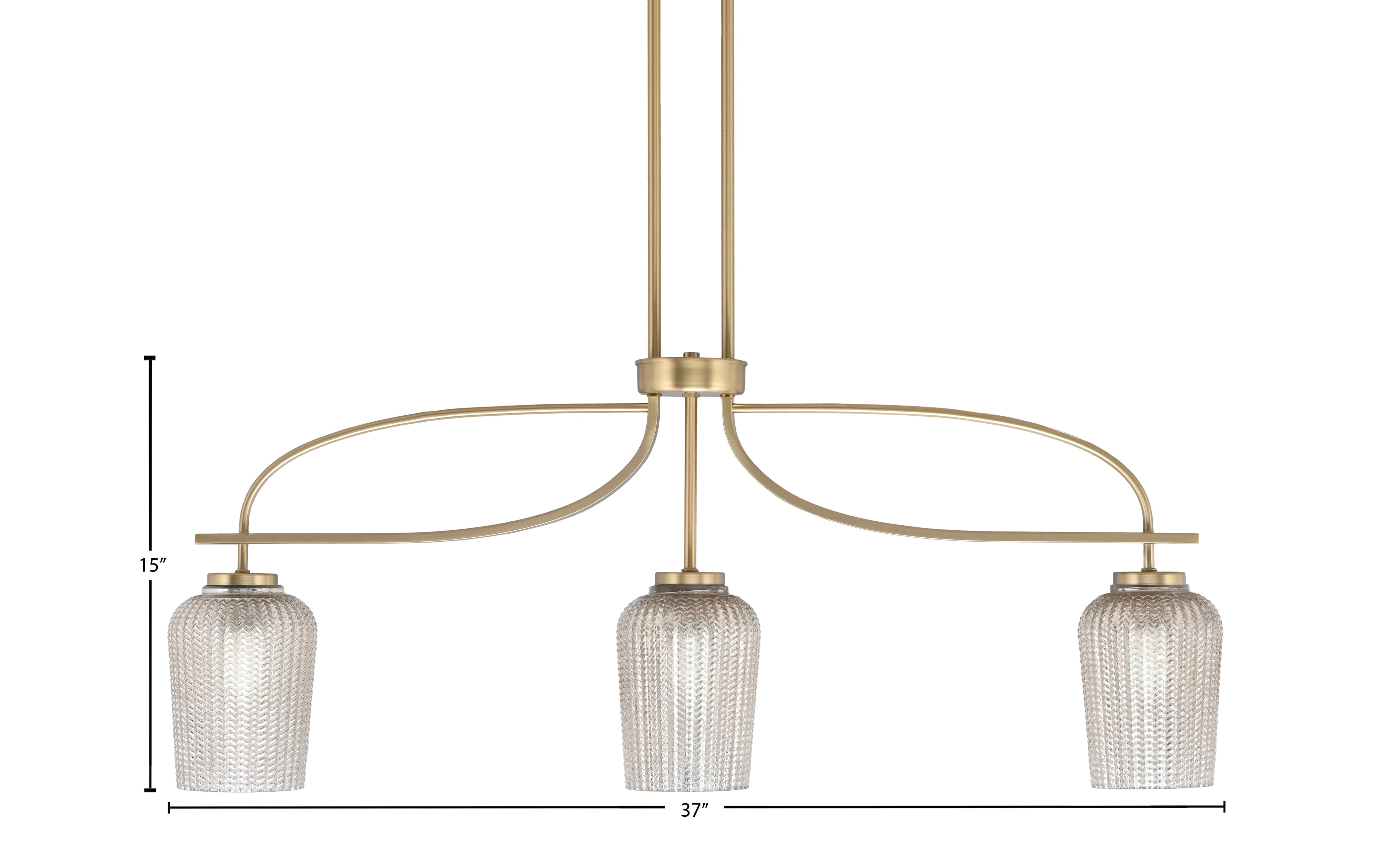 Cavella Three Light Island Pendant in New Age Brass with 5" Silver Textured Shade