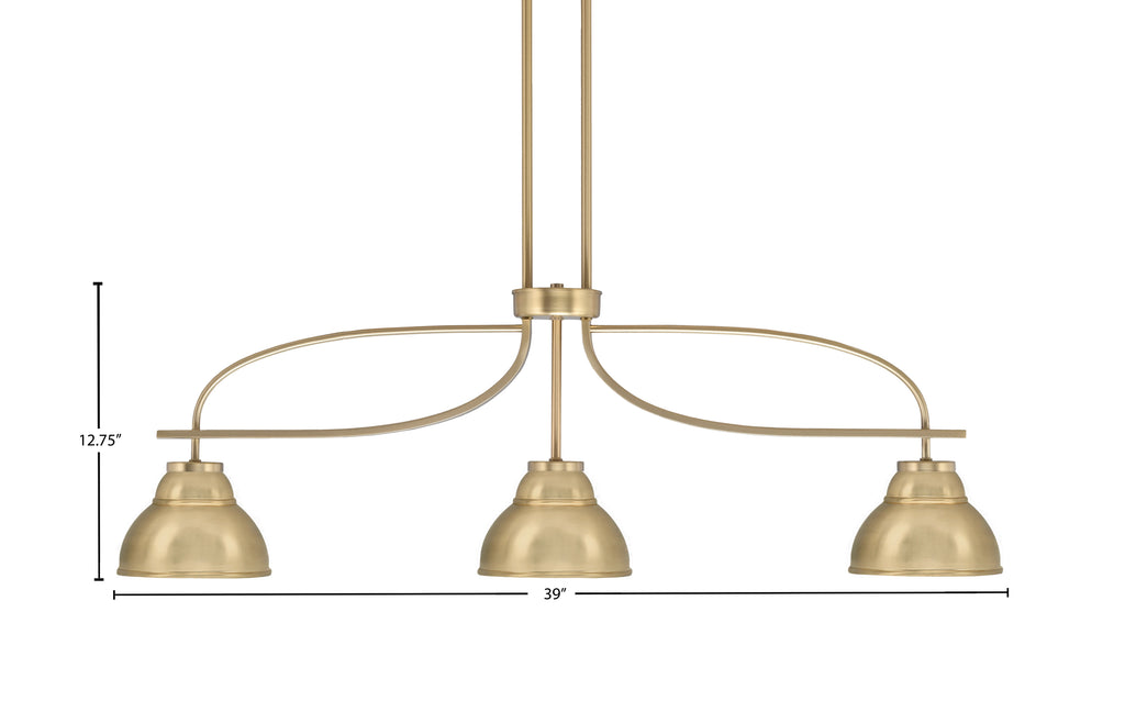 Cavella Three Light Island Pendant in New Age Brass with 7″ New Age Brass Double Bubble Metal Shades Shade