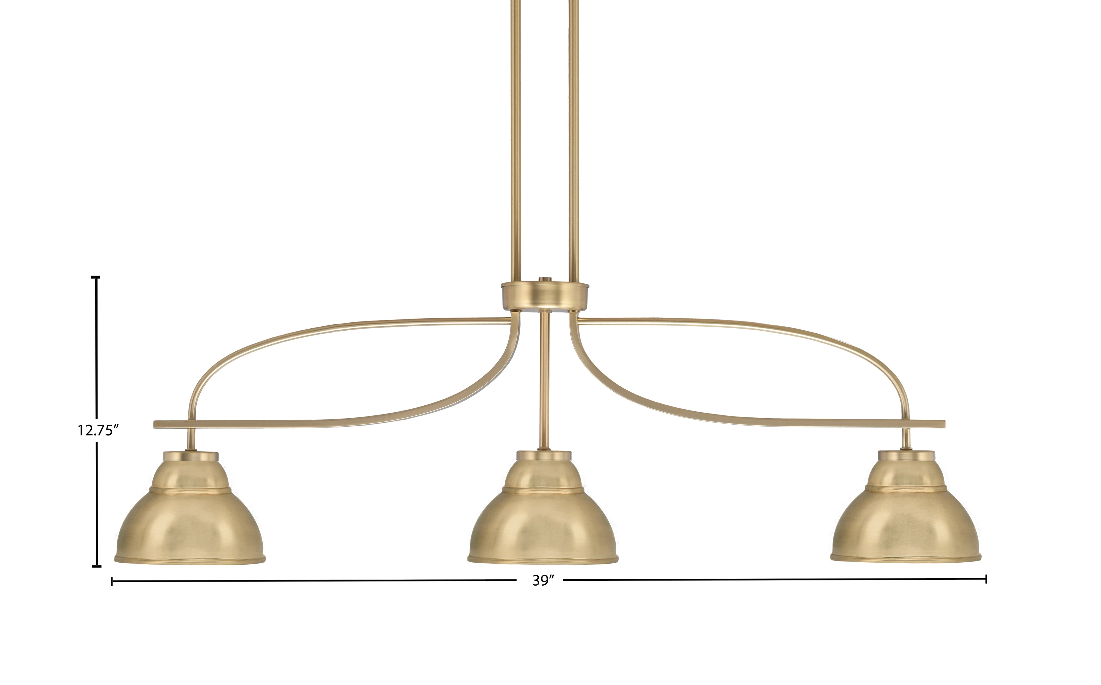 Cavella Three Light Island Pendant in New Age Brass with 7″ New Age Brass Double Bubble Metal Shades Shade