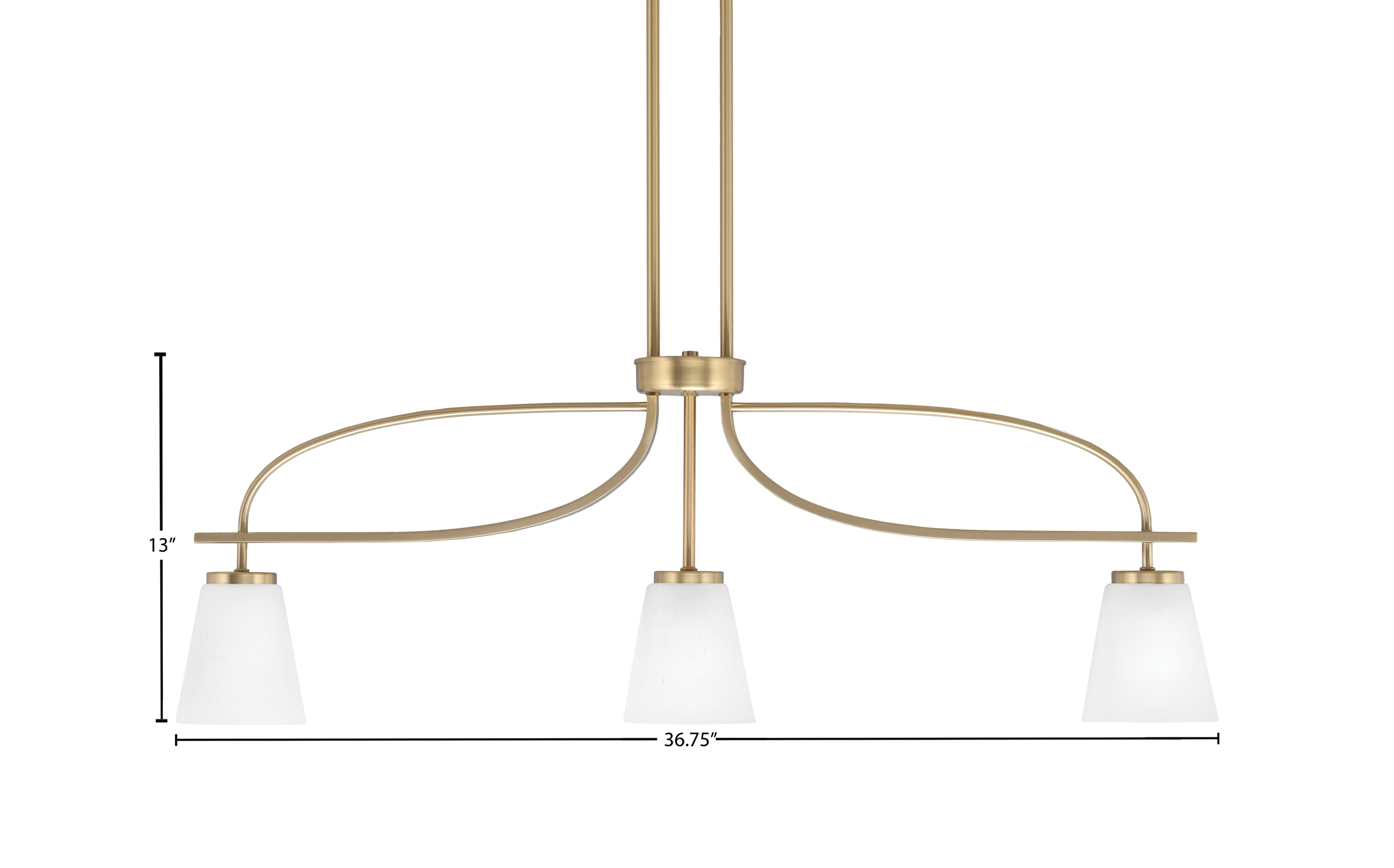 Cavella Three Light Island Pendant in New Age Brass with 4.5" White Muslin Shade
