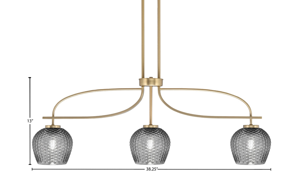 Cavella Three Light Island Pendant in New Age Brass with 6" Smoke Textured Shade