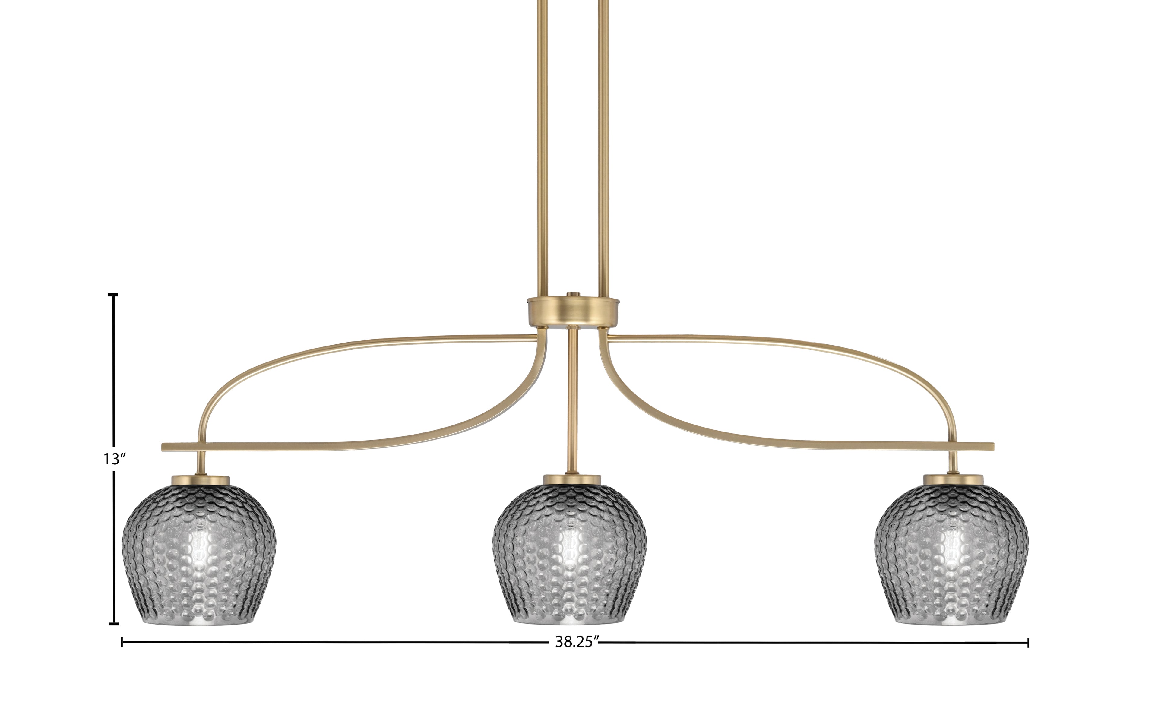 Cavella Three Light Island Pendant in New Age Brass with 6" Smoke Textured Shade