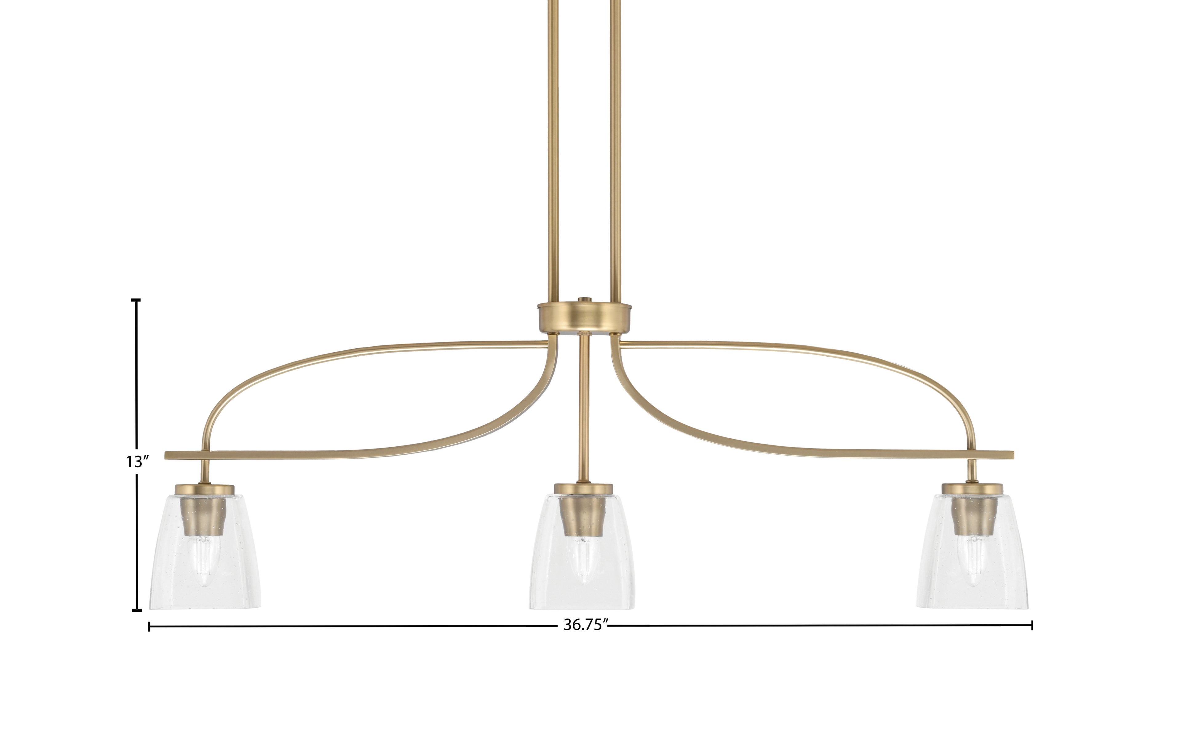 Cavella Three Light Island Pendant in New Age Brass with 4.5" Clear Bubble Shade