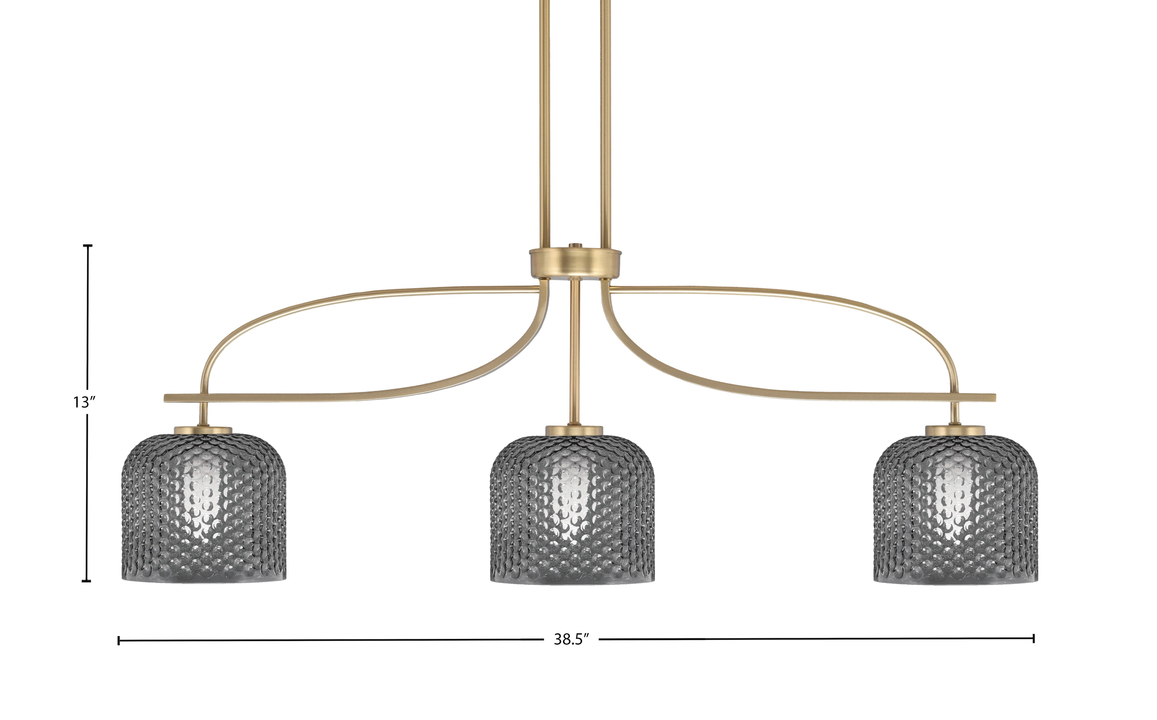 Cavella Three Light Island Pendant in New Age Brass with 6" Smoke Textured Shade