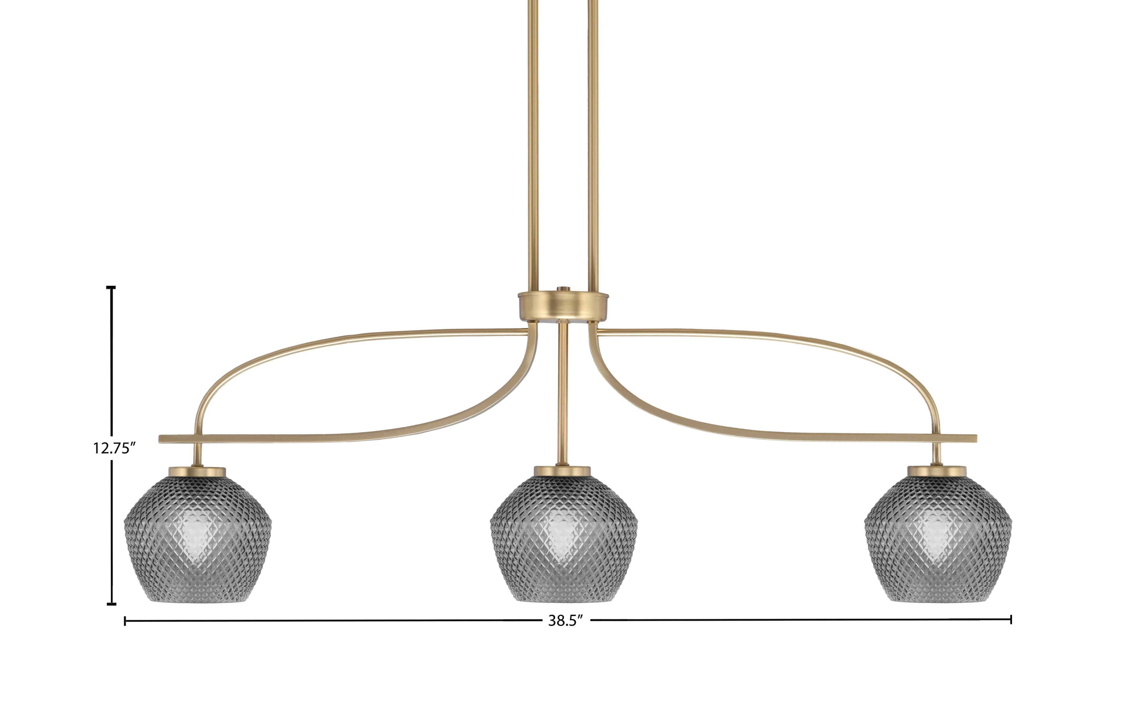 Cavella Three Light Island Pendant in New Age Brass with 6" Smoke Textured Shade