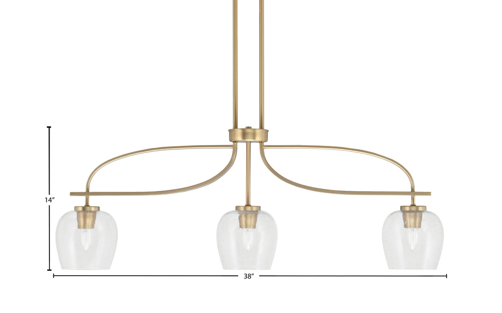 Cavella Three Light Island Pendant in New Age Brass with 6" Clear Bubble Shade