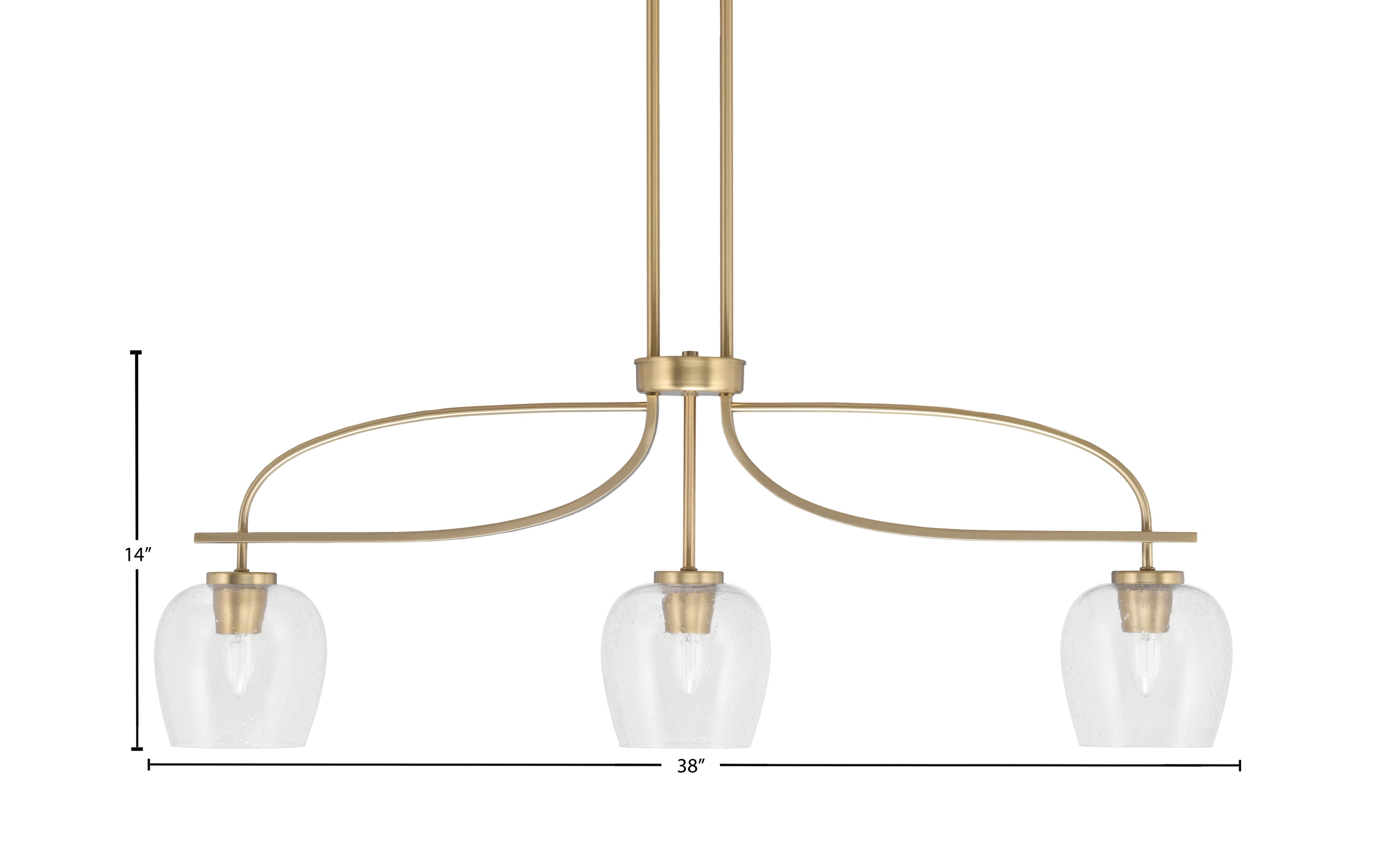 Cavella Three Light Island Pendant in New Age Brass with 6" Clear Bubble Shade