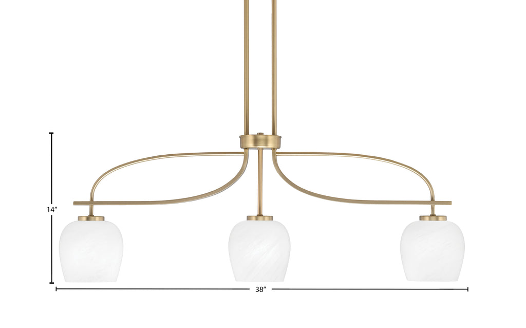 Cavella Three Light Island Pendant in New Age Brass with 6" White Marble Shade
