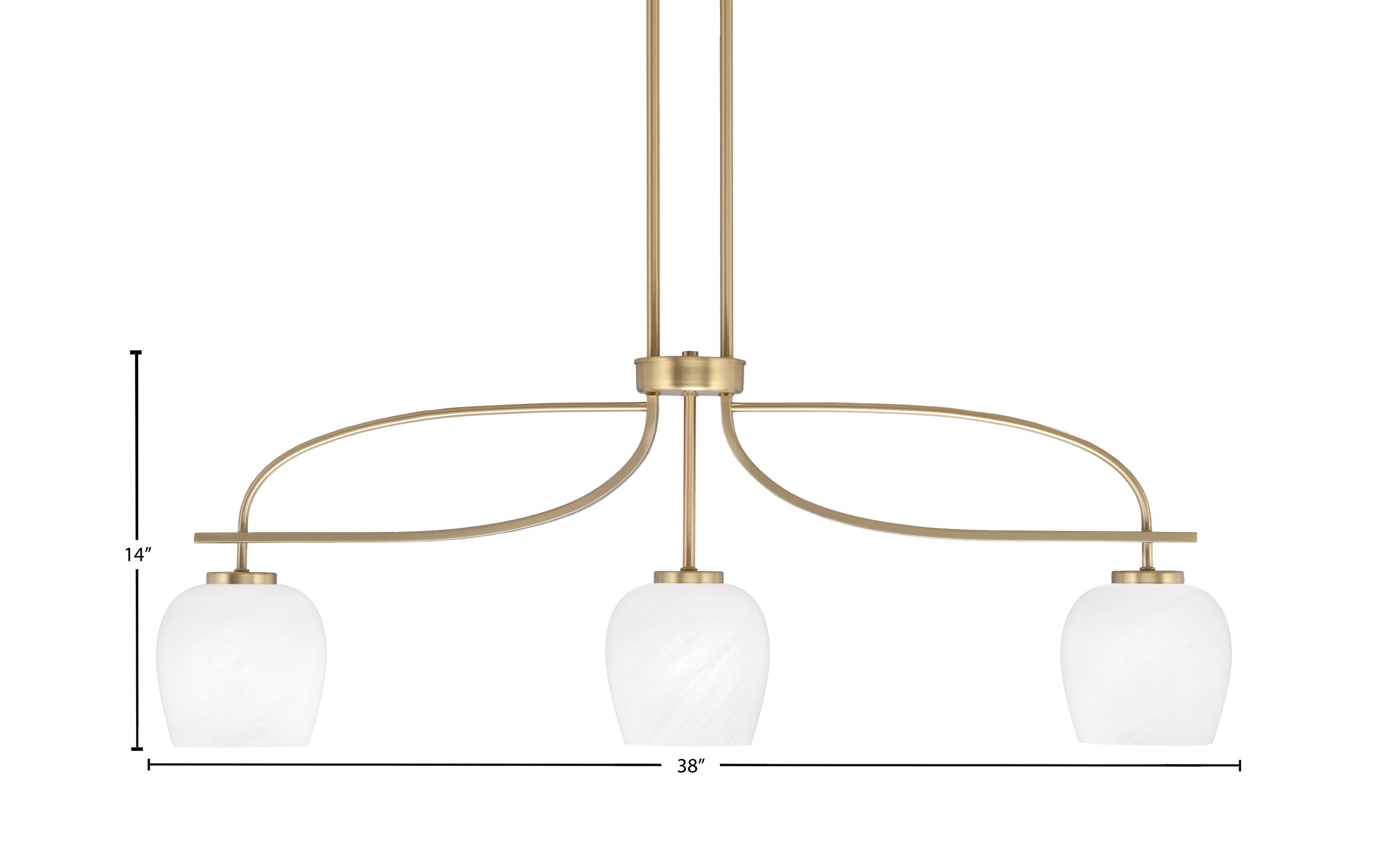 Cavella Three Light Island Pendant in New Age Brass with 6" White Marble Shade