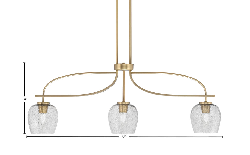 Cavella Three Light Island Pendant in New Age Brass with 6" Smoke Bubble Shade