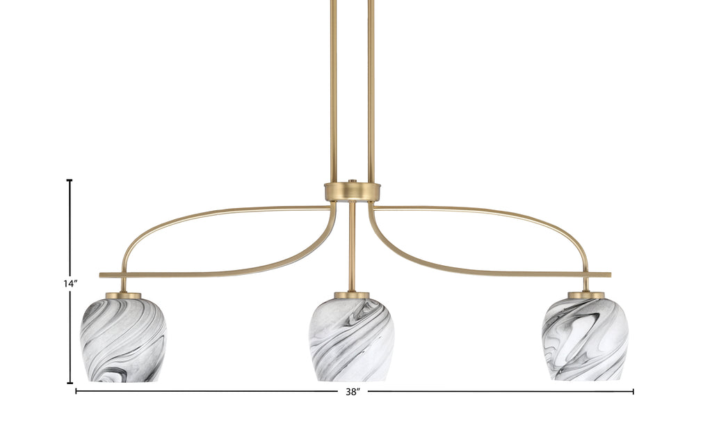 Cavella Three Light Island Pendant in New Age Brass with 6" Onyx Swirl Shade