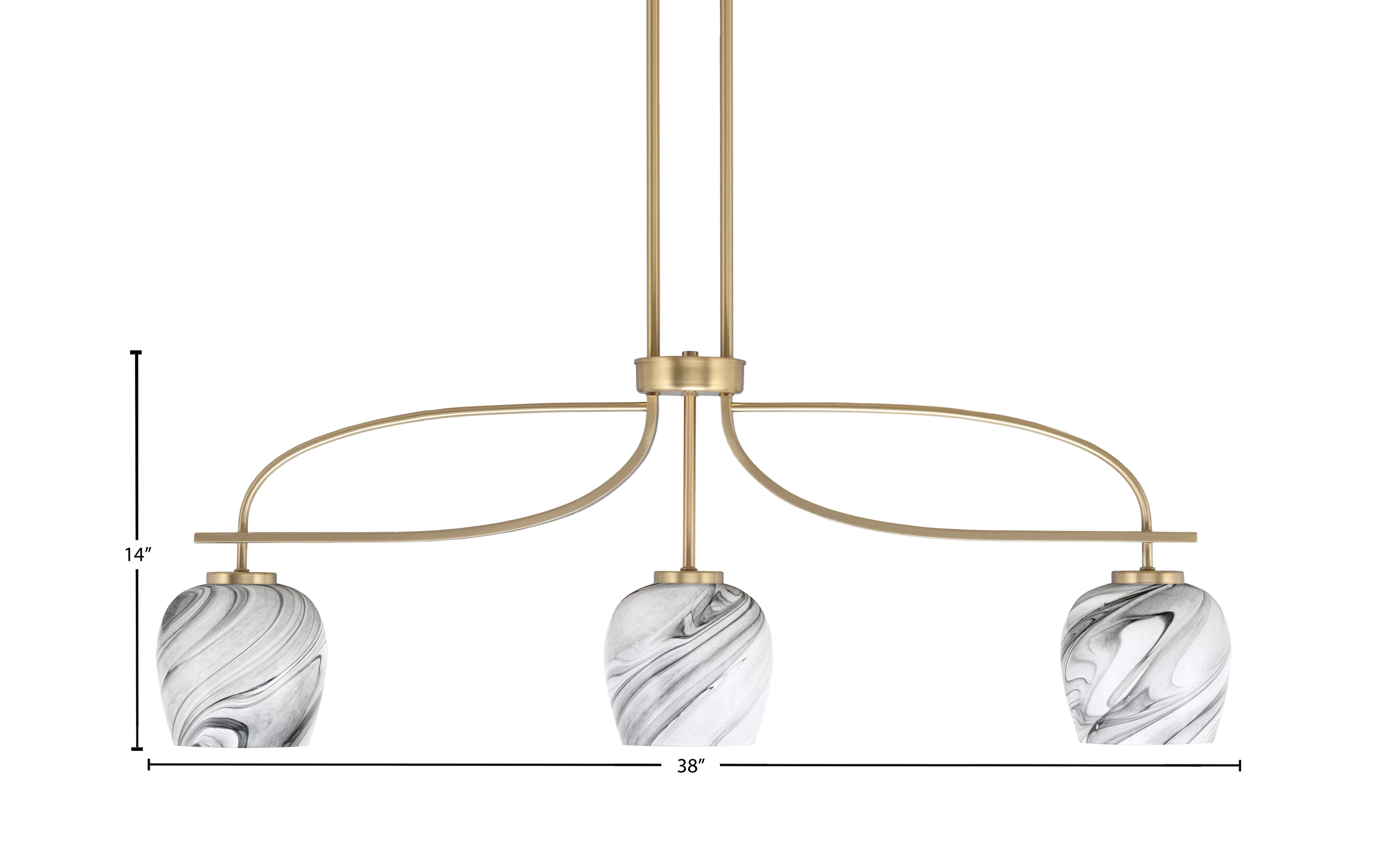 Cavella Three Light Island Pendant in New Age Brass with 6" Onyx Swirl Shade