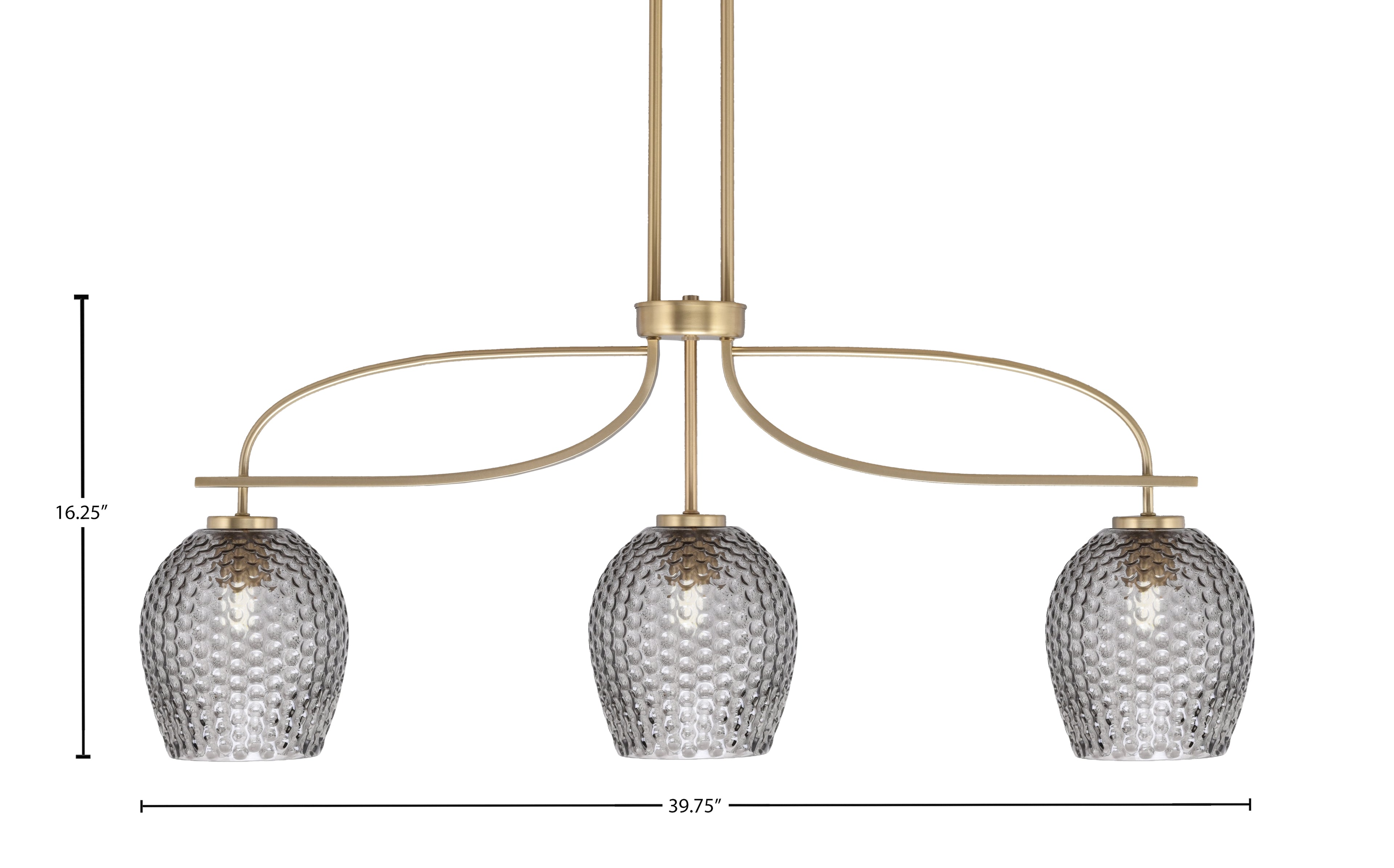 Cavella Three Light Island Pendant in New Age Brass with 7.5" Smoke Textured Shade