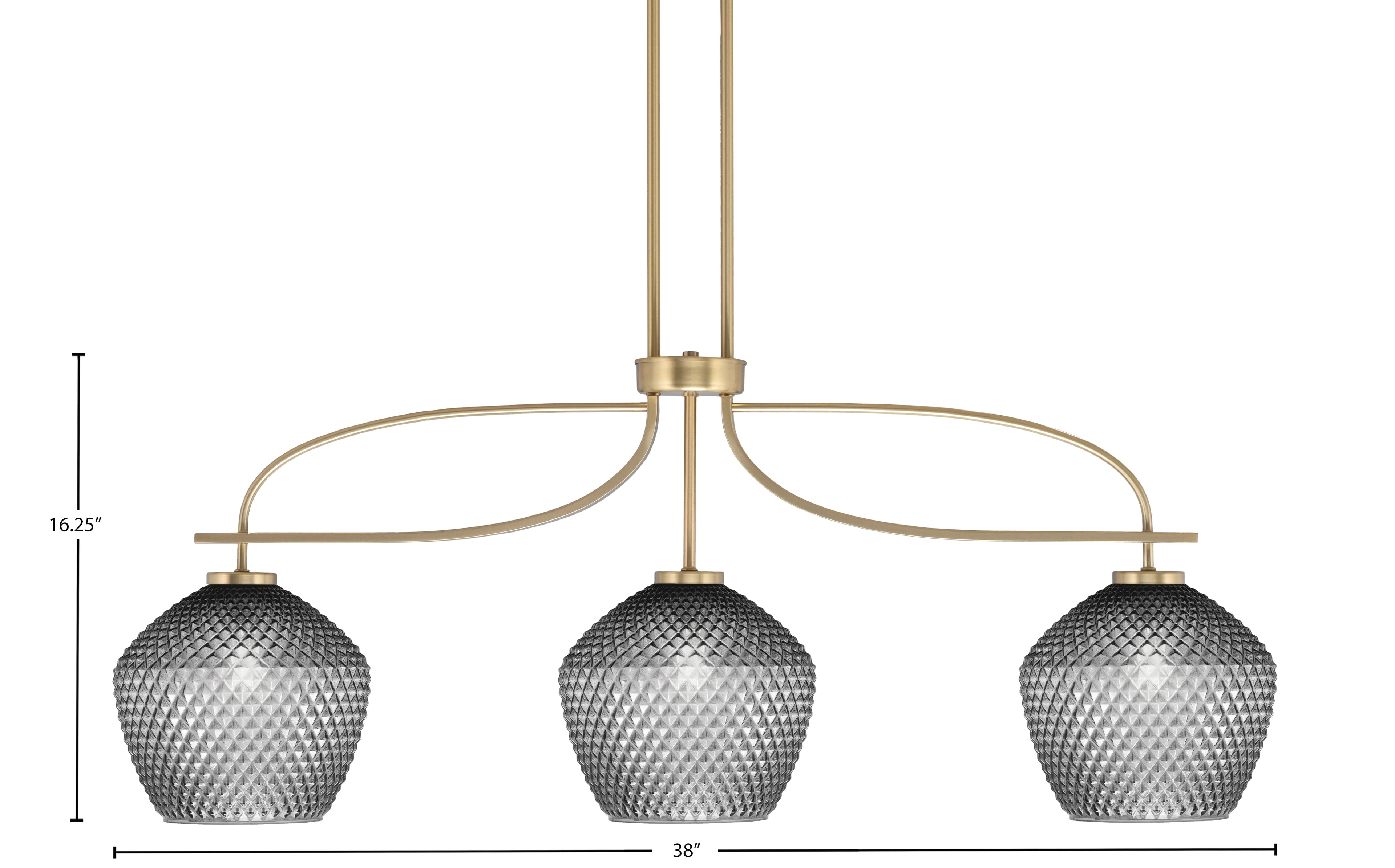 Cavella Three Light Island Pendant in New Age Brass with 9" Smoke Textured Shade