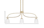 Cavella Three Light Island Pendant in New Age Brass with 5" Clear Ribbed Shade