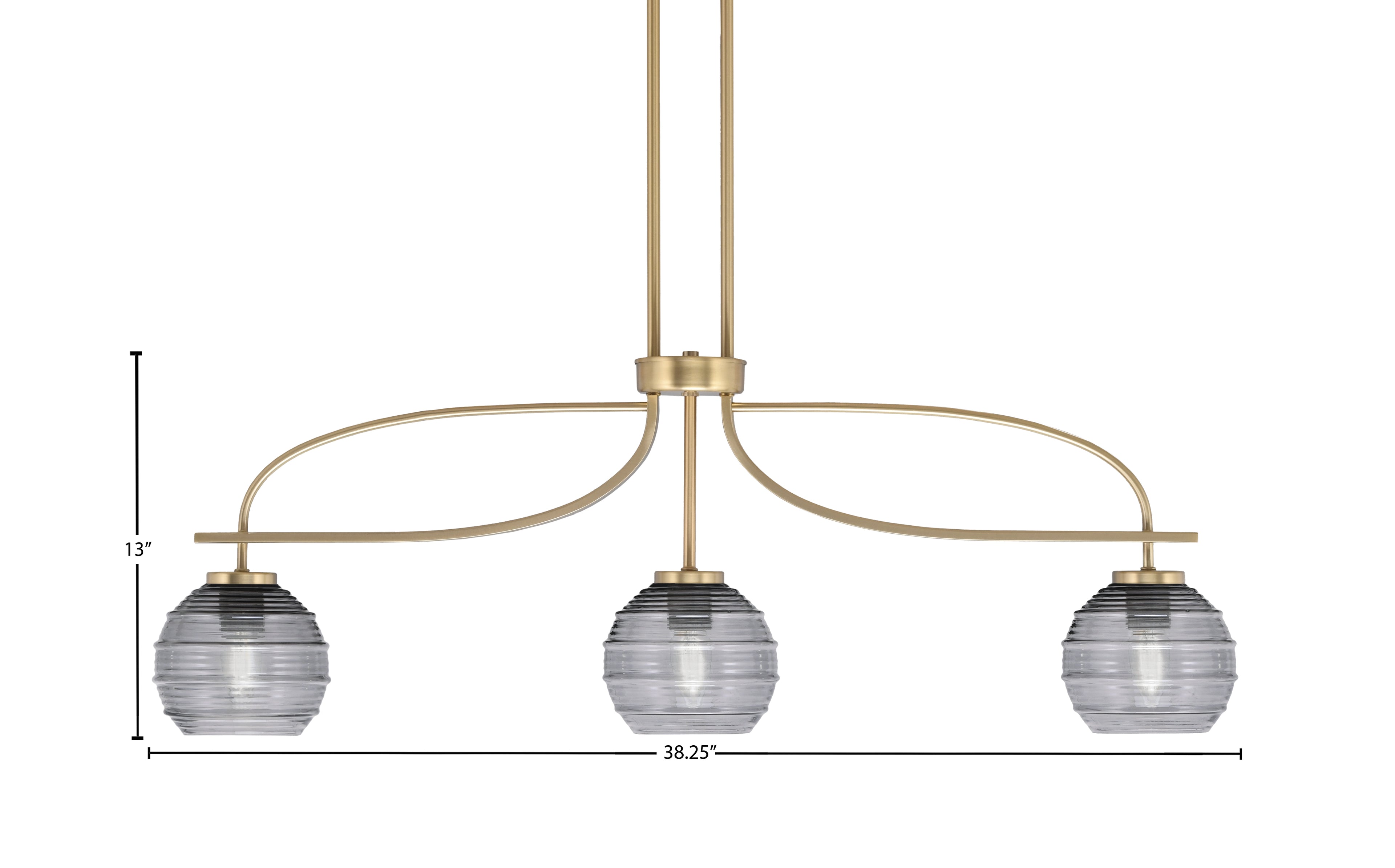 Cavella Three Light Island Pendant in New Age Brass with 6" Smoke Ribbed Shade
