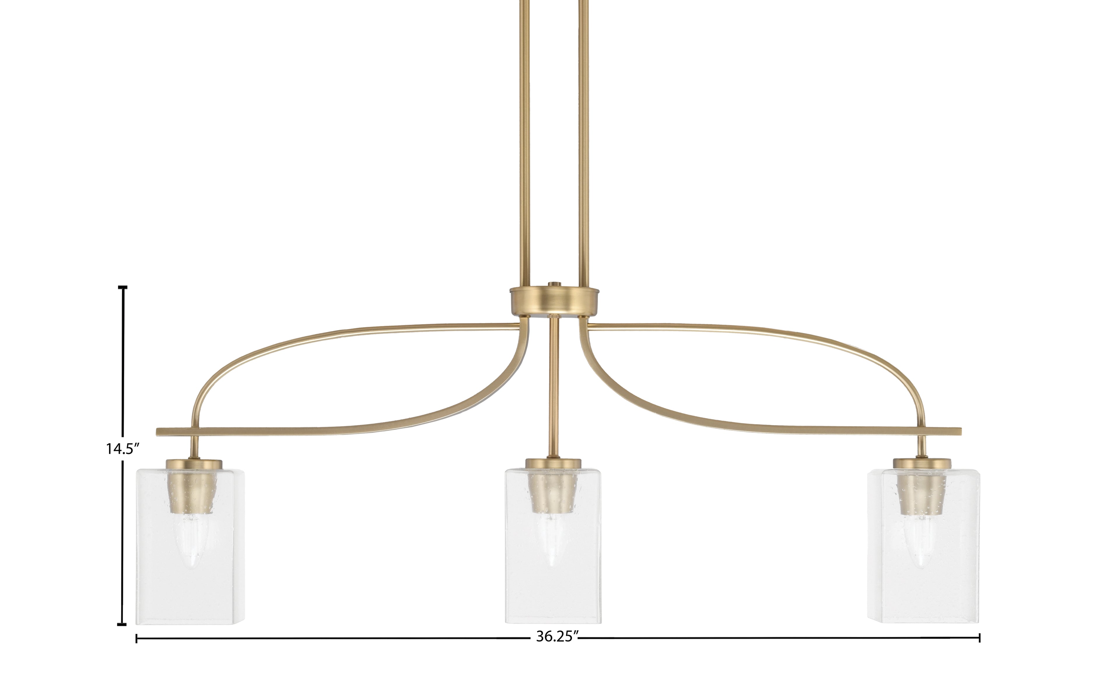 Cavella Three Light Island Pendant in New Age Brass with 4" Clear Bubble Shade