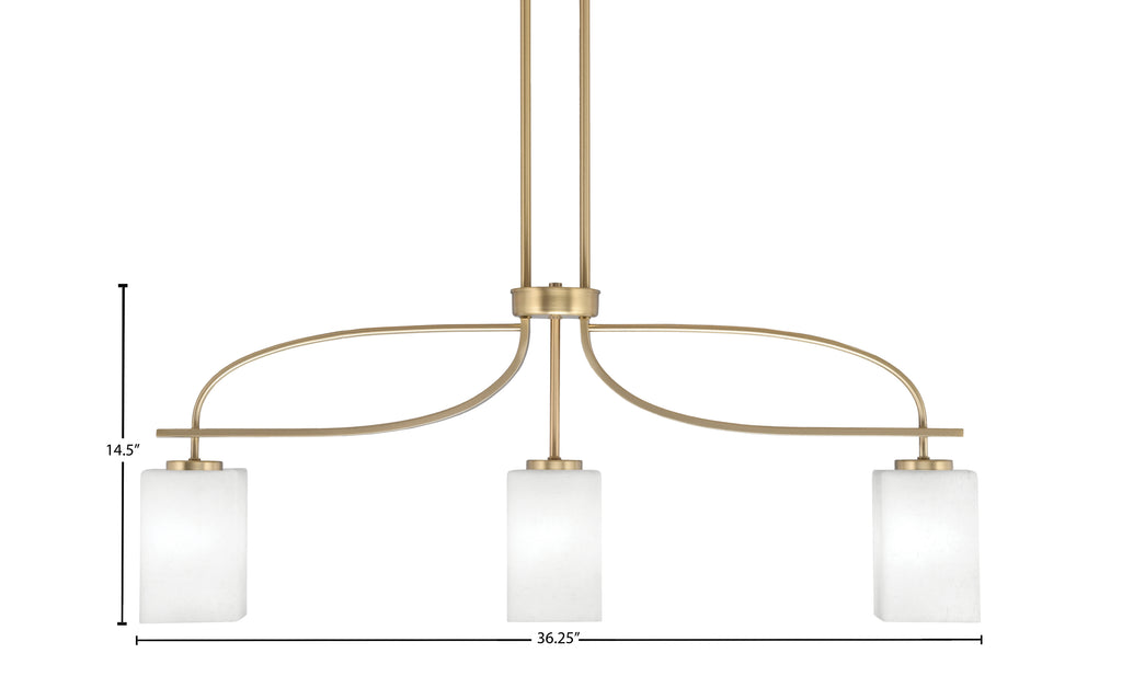 Cavella Three Light Island Pendant in New Age Brass with 4" White Muslin Shade