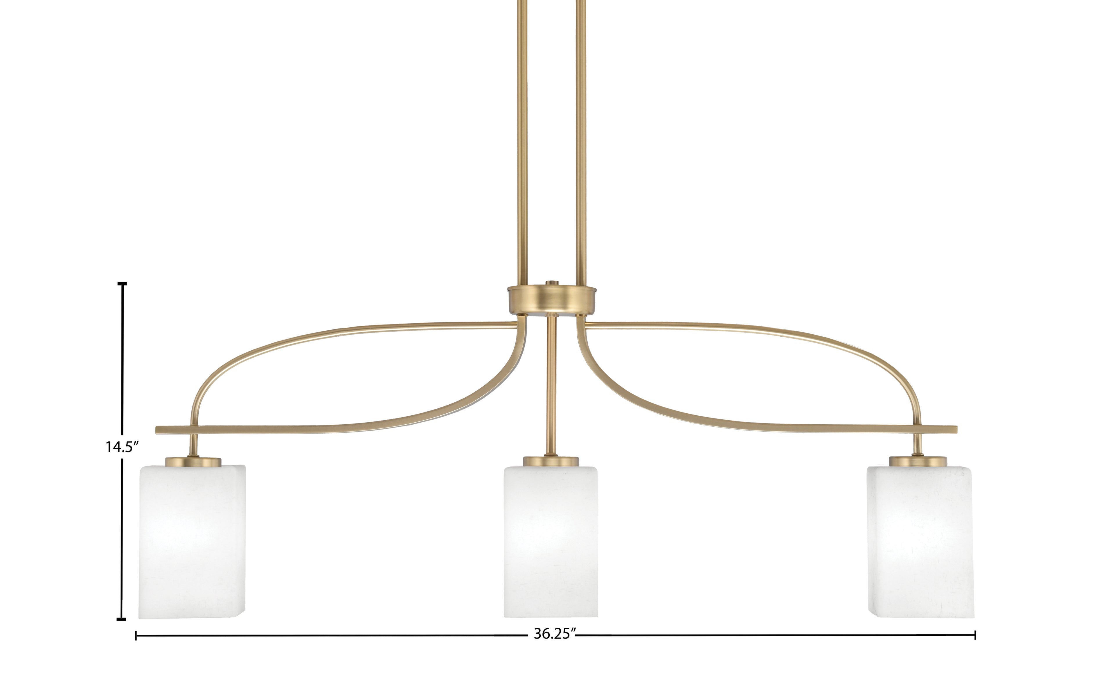 Cavella Three Light Island Pendant in New Age Brass with 4" White Muslin Shade