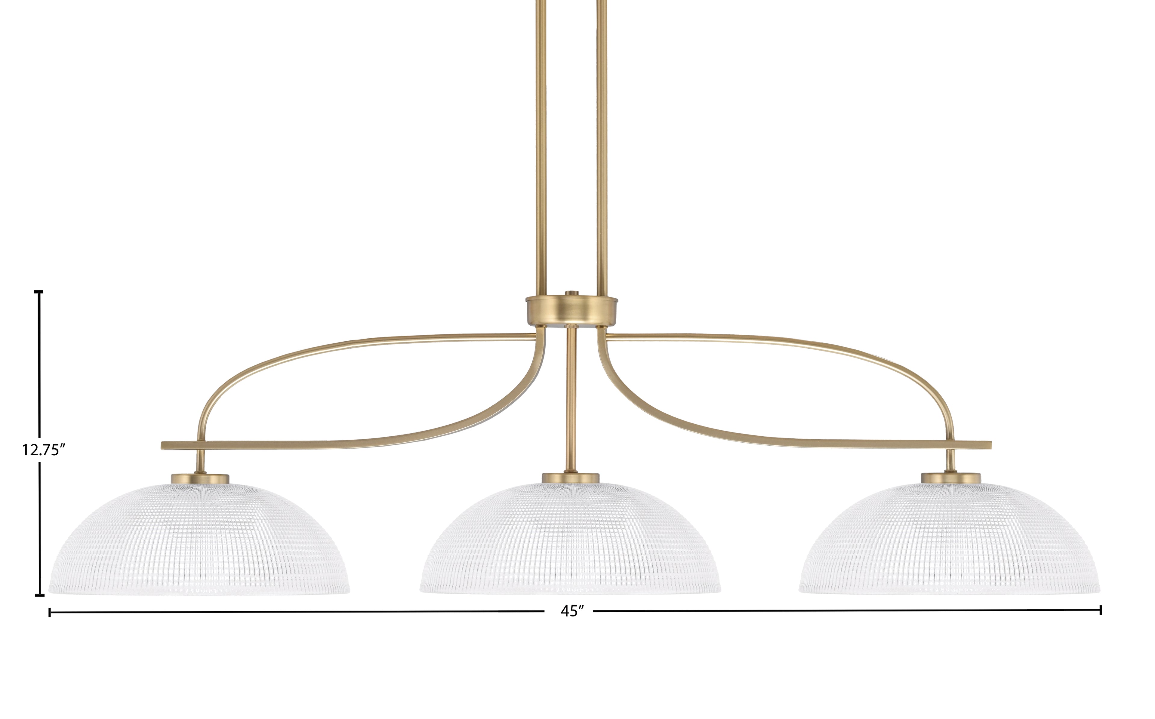 Cavella Three Light Island Pendant in New Age Brass with 13" Clear Ribbed Shade