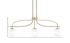 Cavella Three Light Island Pendant in New Age Brass with 5" White Linen Shade