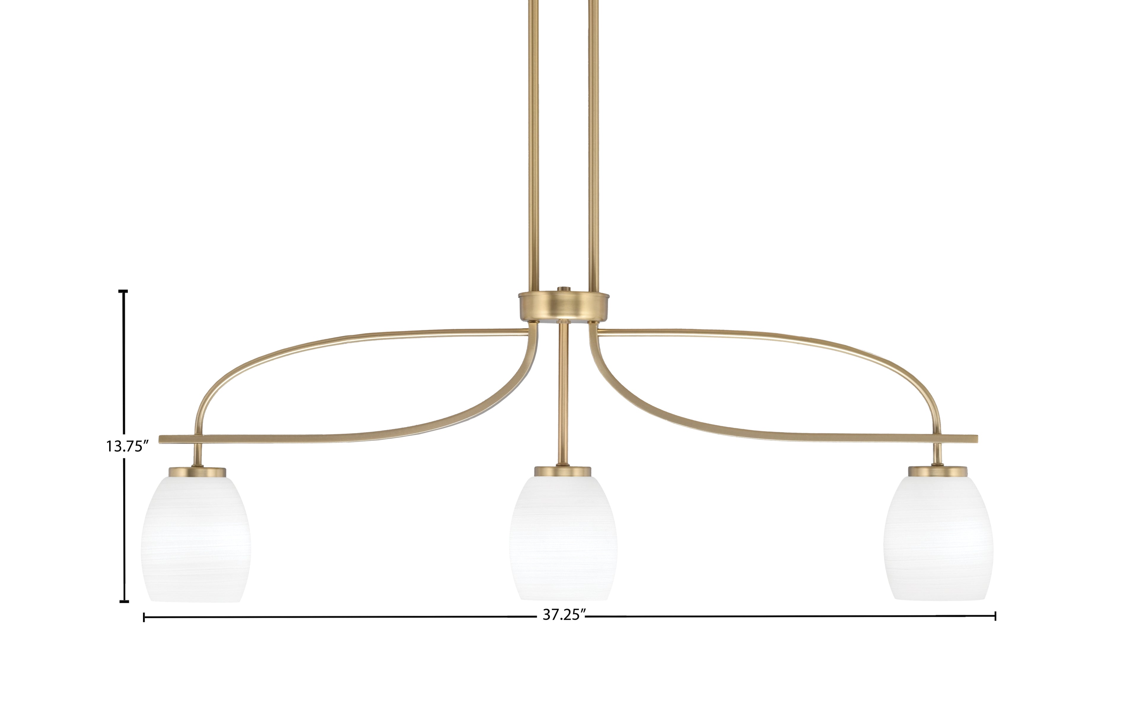 Cavella Three Light Island Pendant in New Age Brass with 5" White Linen Shade