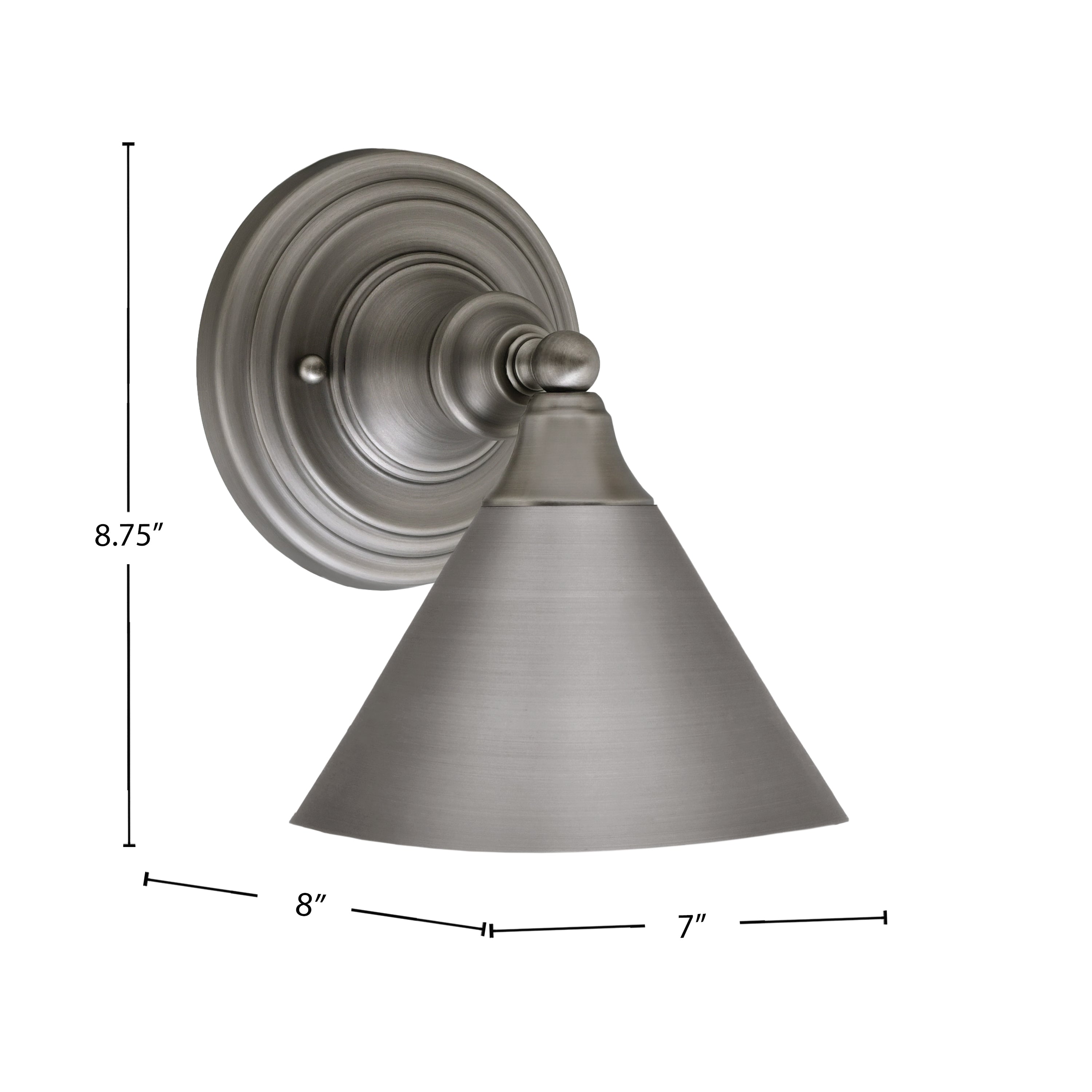 Any One Light Wall Sconce in Brushed Nickel with 7" Brushed Nickel Cone Metal Shade Shade