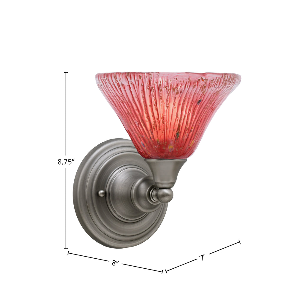 Any One Light Wall Sconce in Brushed Nickel with 7" Raspberry Crystal Shade