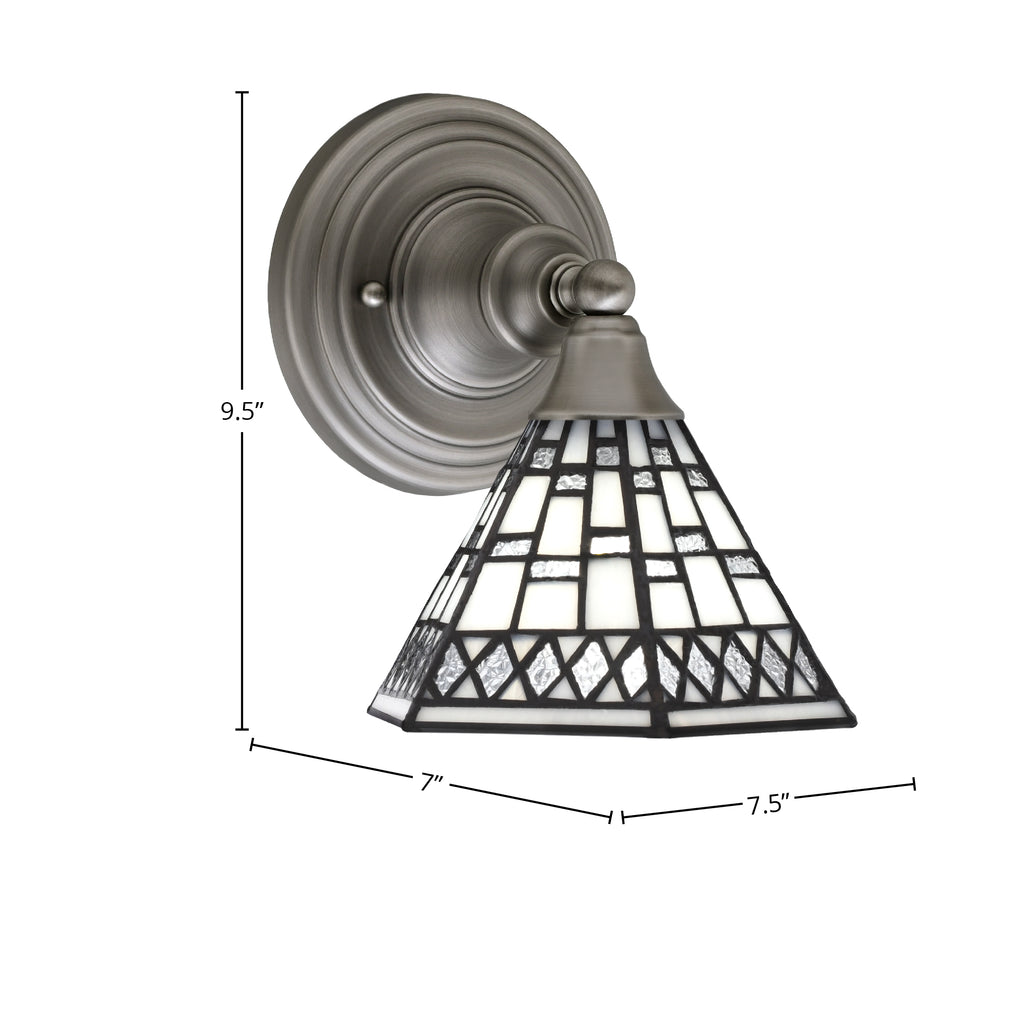 Any One Light Wall Sconce in Brushed Nickel with 7" Pewter Art Glass Shade