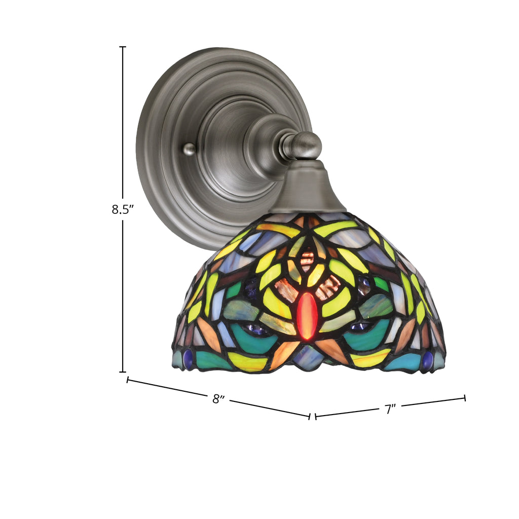 Any One Light Wall Sconce in Brushed Nickel with 7" Kaleidoscope Art Glass Shade