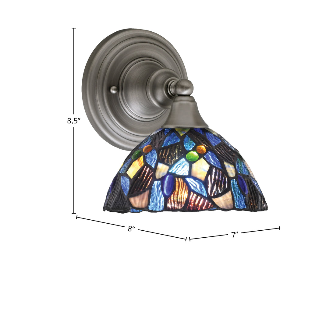 Any One Light Wall Sconce in Brushed Nickel with 7" Blue Mosaic Art Glass Shade