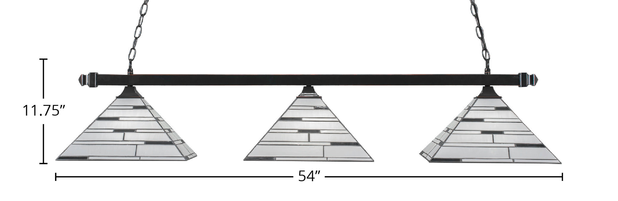 Square Three Light Bar in Black Copper with 14" Pearl Ebony Art Glass Shade