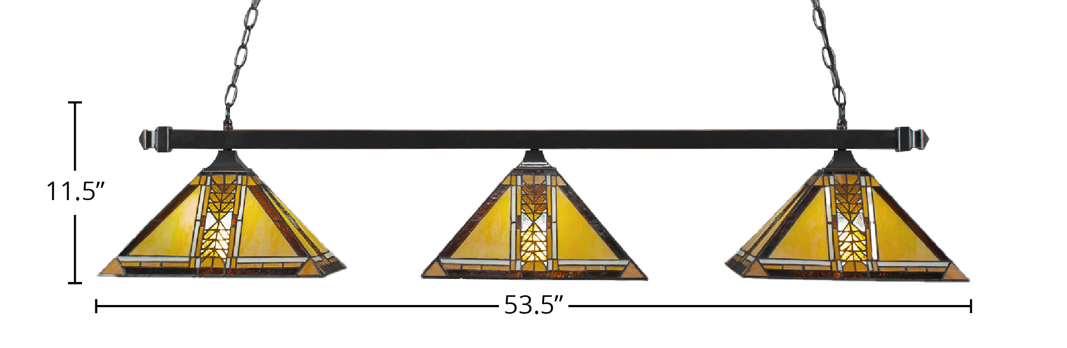 Square Three Light Bar in Black Copper with 14 "Santa Cruz Art Glass Shade
