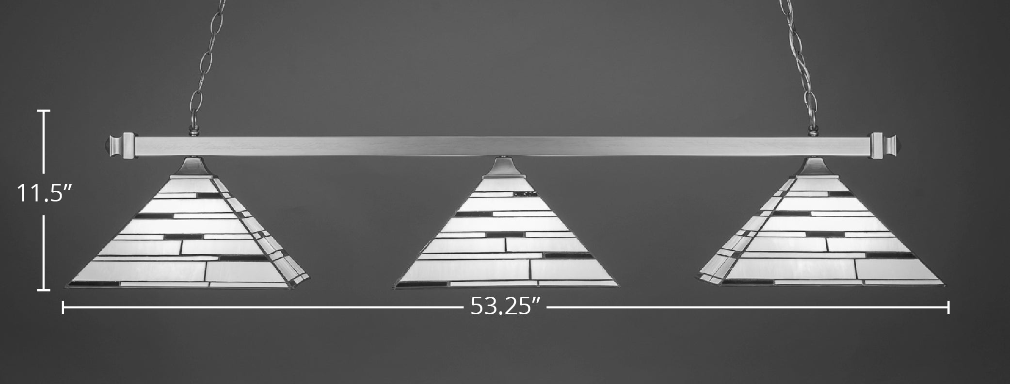 Square Three Light Bar in Brushed Nickel with 14" Pearl Ebony Art Glass Shade