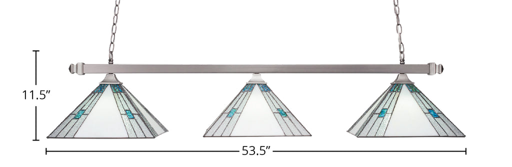 Square/Square Three Light Bar in Brushed Nickel with 14" Sky Ice Art Glass Shade