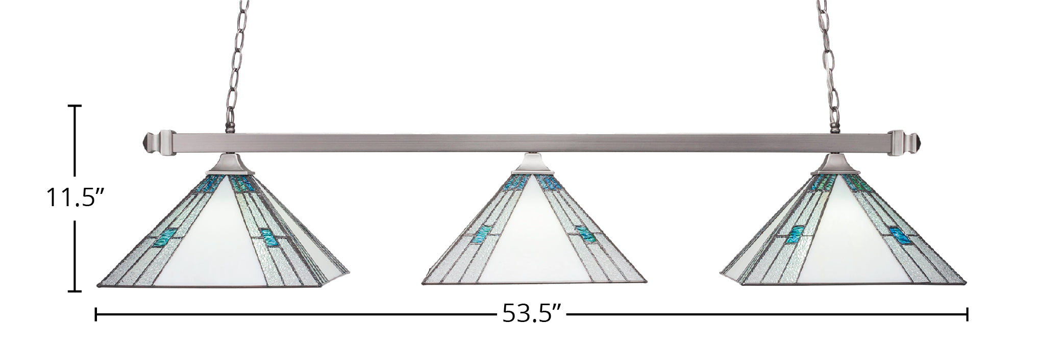 Square/Square Three Light Bar in Brushed Nickel with 14" Sky Ice Art Glass Shade