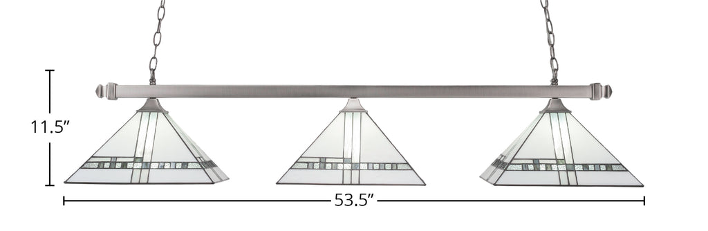 Square/Square Three Light Bar in Brushed Nickel with 14" New Deco Art Glass Shade