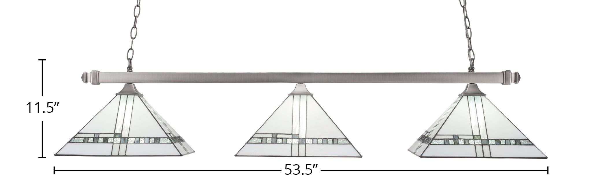 Square/Square Three Light Bar in Brushed Nickel with 14" New Deco Art Glass Shade