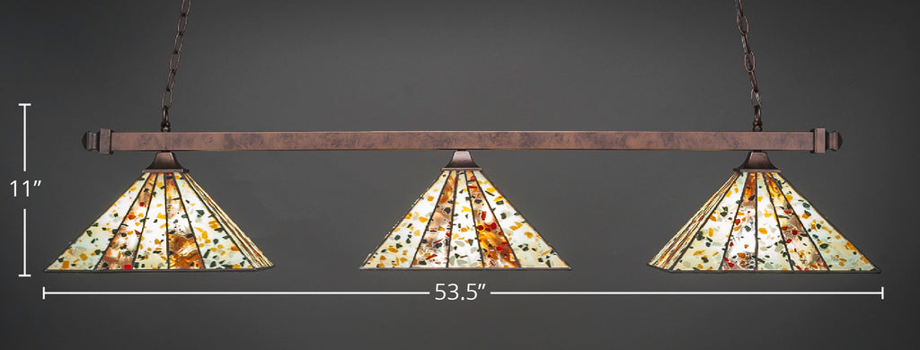 Square Three Light Bar in Bronze with 14" Fiesta Art Glass Shade