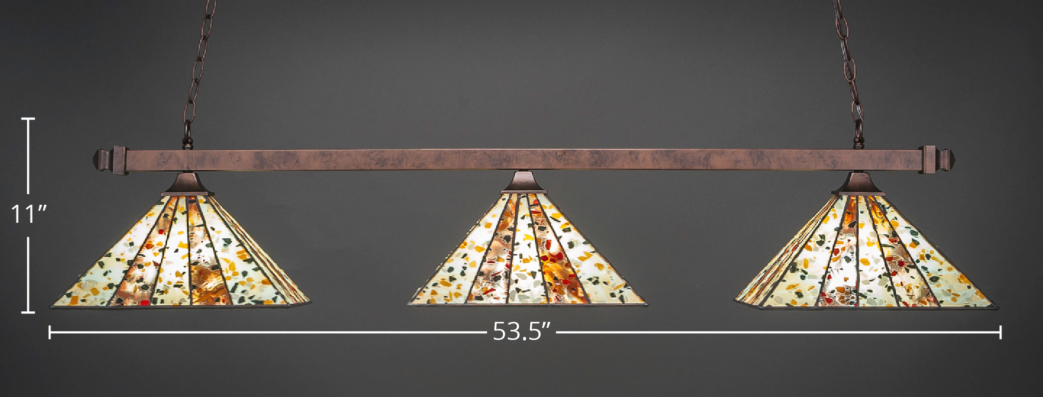 Square Three Light Bar in Bronze with 14" Fiesta Art Glass Shade