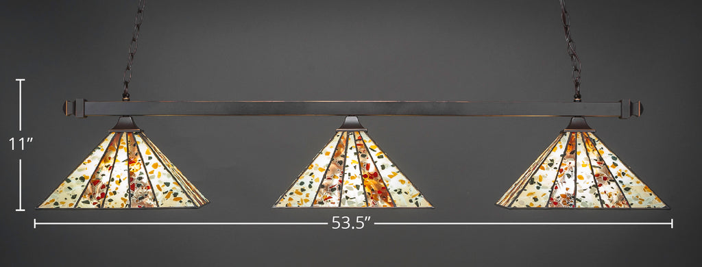 Square Three Light Bar in Dark Granite with 14" Fiesta Art Glass Shade