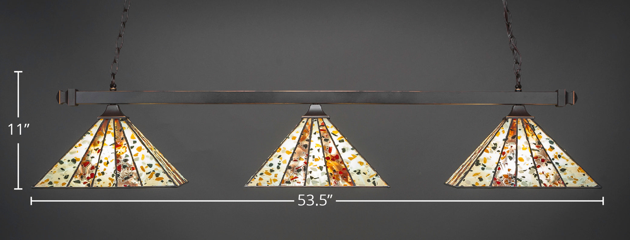 Square Three Light Bar in Dark Granite with 14" Fiesta Art Glass Shade