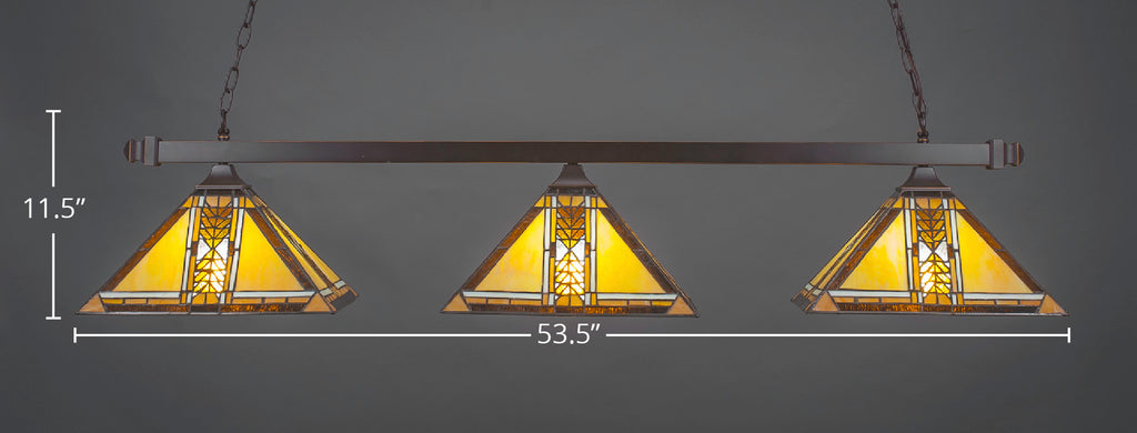 Square Three Light Bar in Dark Granite with 14" Santa Cruz Art Glass Shade