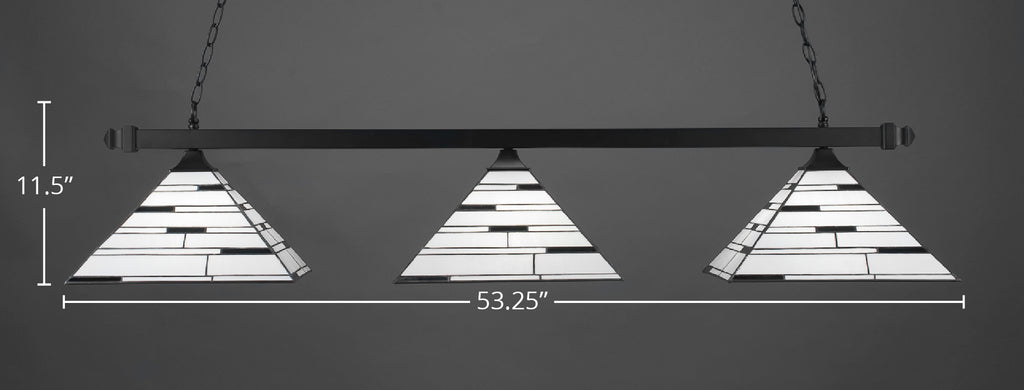 Square Three Light Bar in Matte Black with 14" Pearl Ebony Art Glass Shade